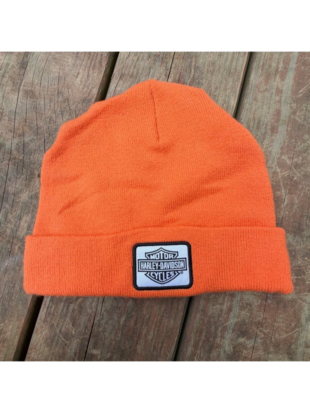 Harley-Davidson Orange Knit Beanie Hat With Logo Patch